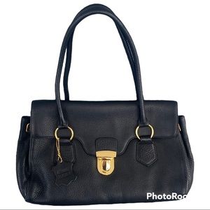 Bloomingdale’s Black Genuine Leather Push Lock Shoulder Bag Purse